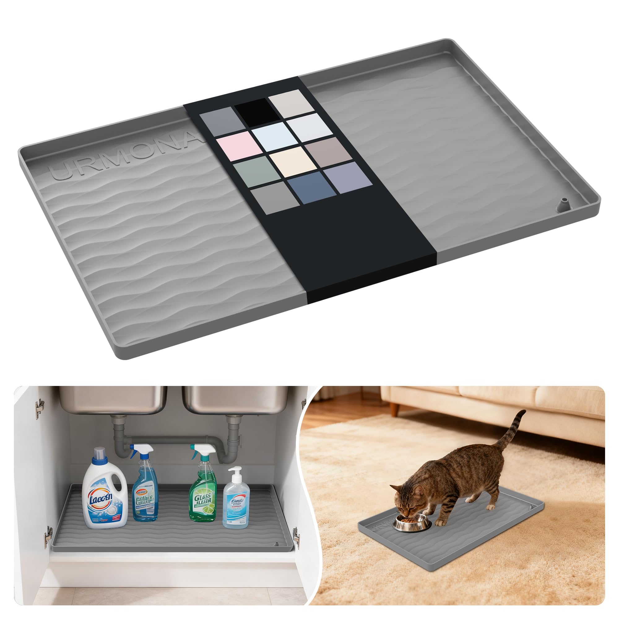 URMONA Waterproof Silicone Under Sink Mat, 19 x 12 in, Flexible Shelf Liner