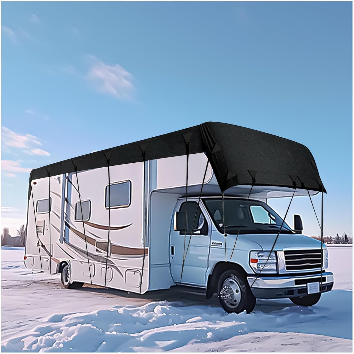 Trailer Cover 210D Oxford Cloth Travel Trailer Cover Foldable Storage, Easy to Clean Truck Camper Cover Class C Rv Cover,Black-16.4 * 9.8ft