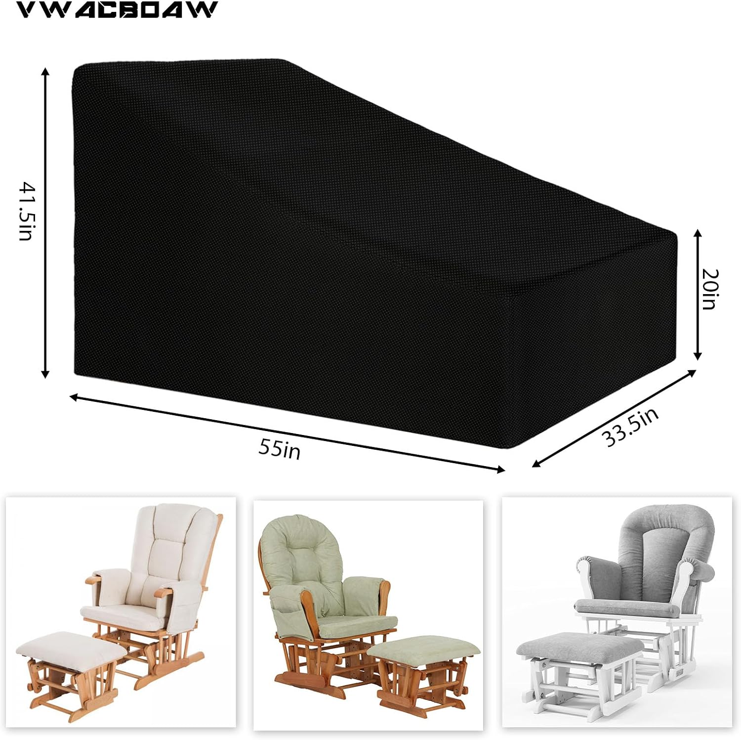 Glider Rocking Chair Cover, Glider Recliner Cover with Drawstring, 420D Heavy Duty Oxford Fabric, Waterproof/Dustproof (55*33.5*20/41.5,Black)