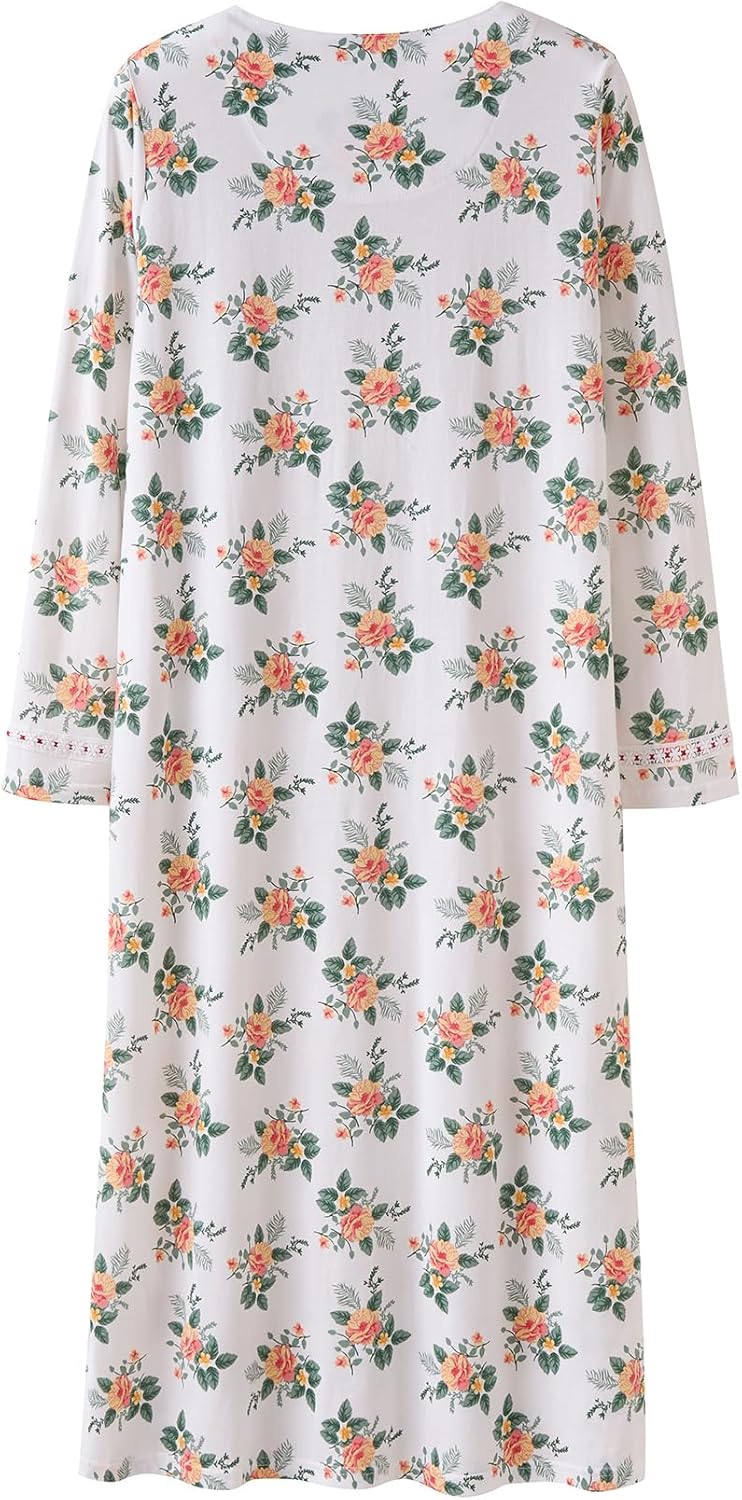 Keyocean Nightgowns for Women, Soft 100% Cotton Knit Nightgowns, Comfy Long-Sleeve Ladies Sleepwear Gown for Mom - Image 2