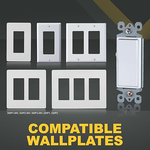 Miniatura 6 de Faith Interruptor de pared de paleta decorativa de 3 vías, 15A 120277V, balancín de encendidoapagado, blanco