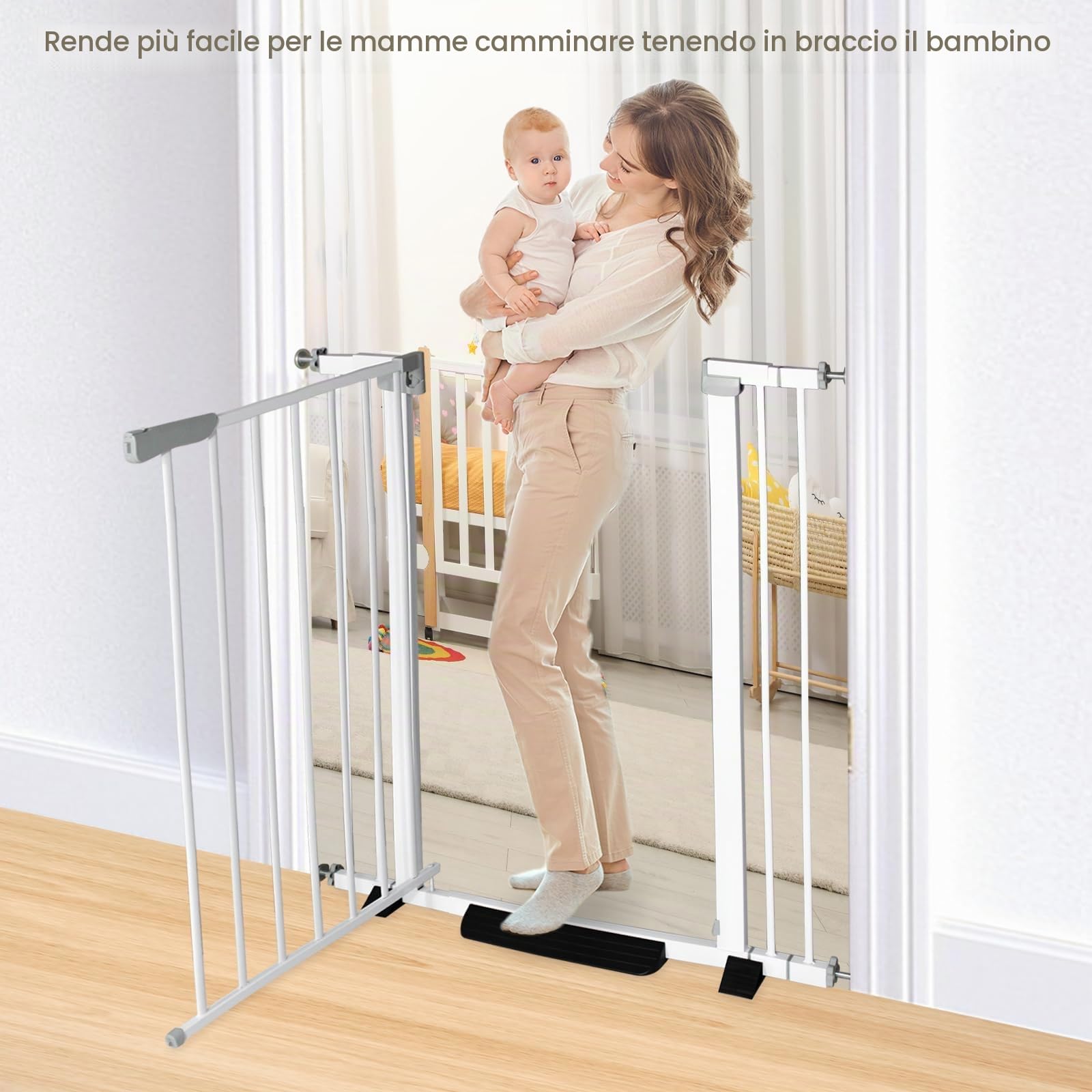 Cancelletto per cani, altezza 104 cm, chiusura automatica, regolabile, larghezza 76-111 cm, montaggio a pressione, per ingresso (bianco, 76-111 cm di larghezza)