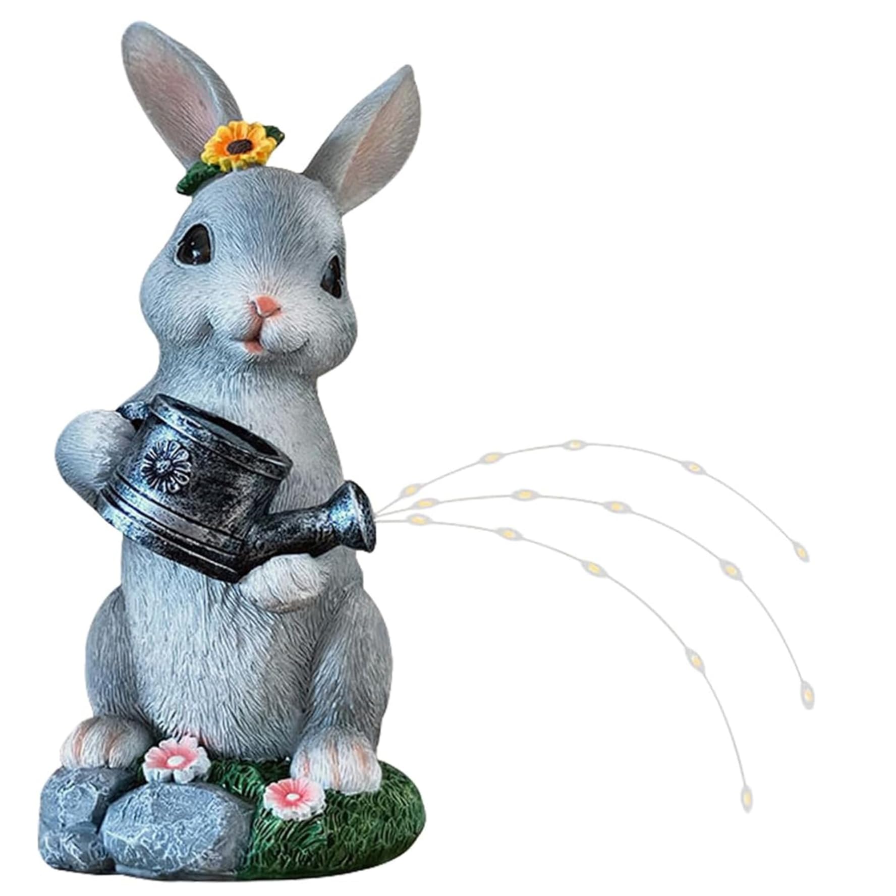Statue jardin solaire lapin avec arrosoir pour illuminer vos soirées sur la terrasse