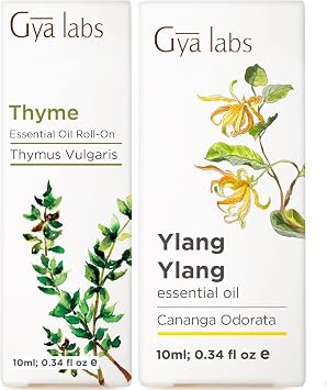 Thyme Roll On & Ylang Ylang Essential Oil for Skin Set - Essential Oils Aromatherapy Roll On with Essential Oil Set - 2x0.34 fl oz - Gya Labs