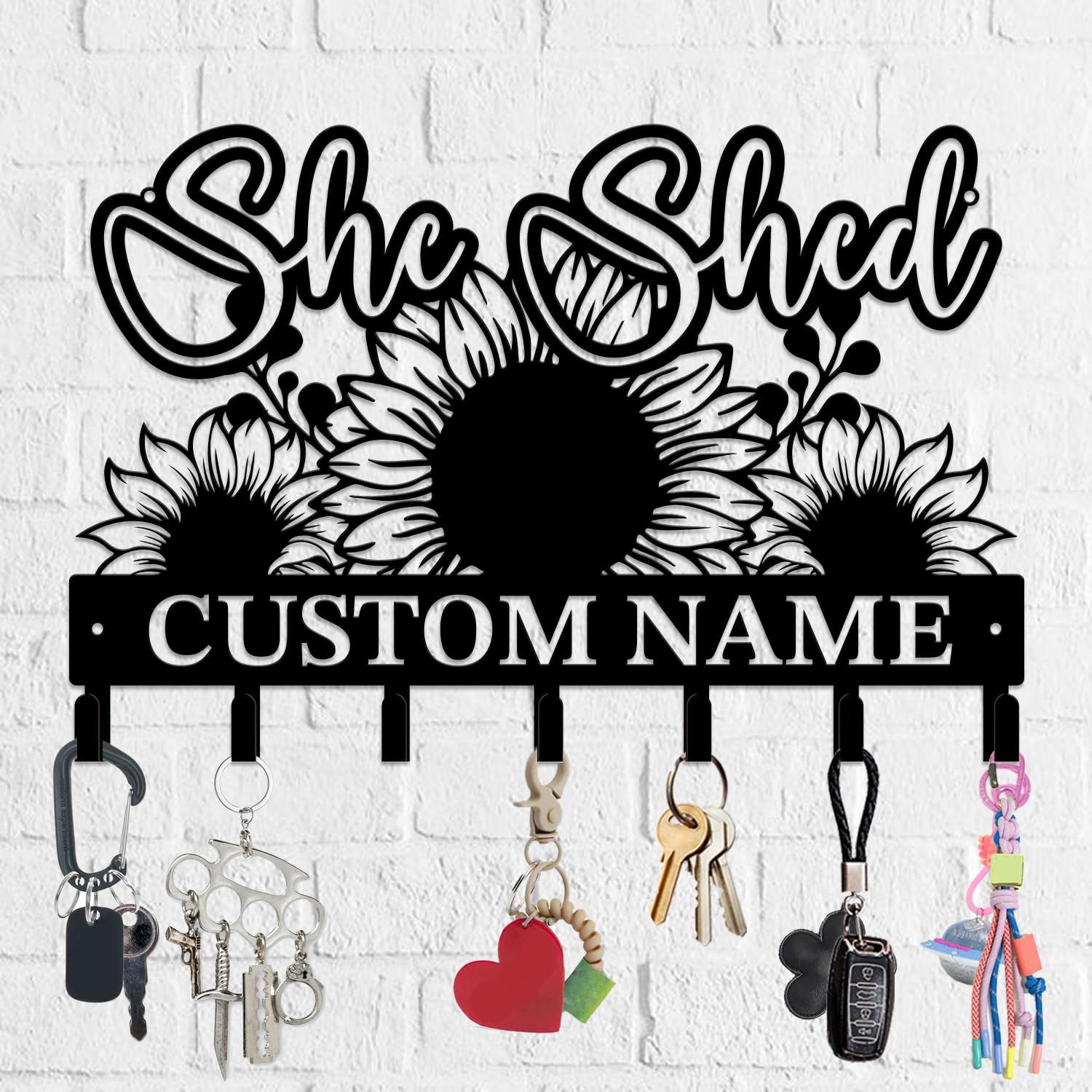 Personalized She Shed Metal Keys Hooks,Custom Name Metal She Shed Keys Hooks,Black Metal She Shed Wall Home Storage Decorative Keys Hooks,Key Holder Hooks for Wall (Style A)