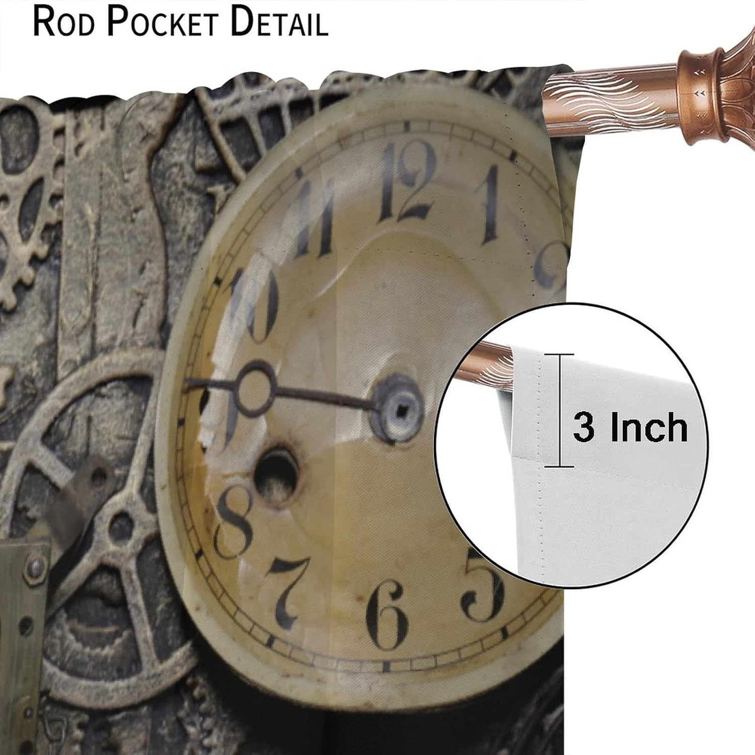 Vintage Clocks Kitchen Curtains,Retro Mid Century Industrial Steampunk Mechanical Gear Curtains for Bedroom Living Room Retro Pocket Watch Window Drapes 2 Panels Set,Total Size 72" x 63"