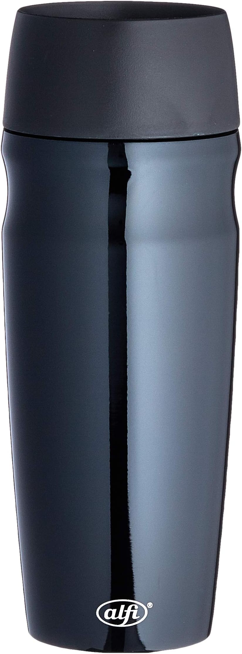 alfi isoMug 5617.233.035 Coffee Mug to Go Stainless Steel Black 350 ml Insulated Mug with Press Stud Shock Proof Coffee to Go 5 Hours Hot 10 Hours Cold BPA Free