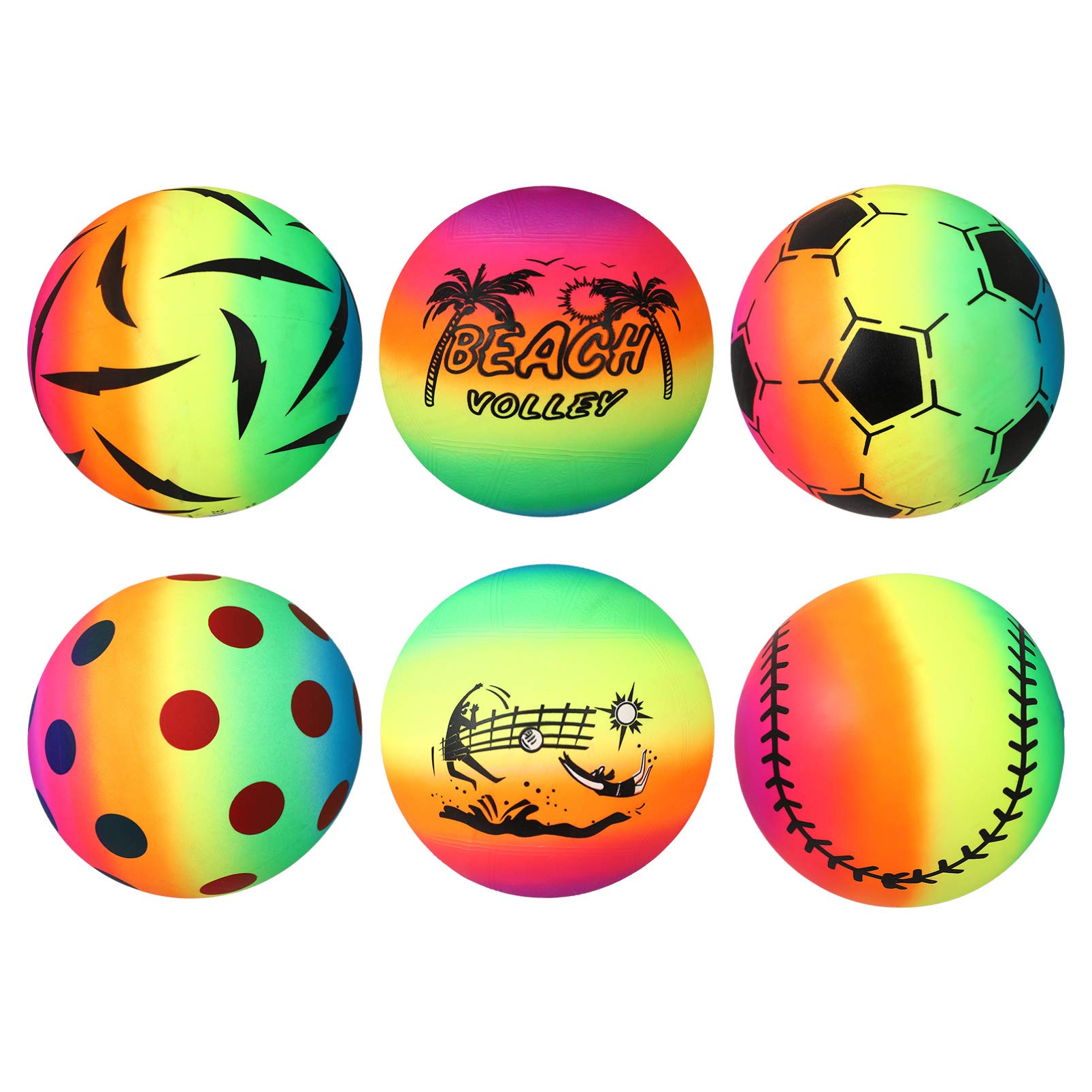BESPORTBLE 6pcs Inflatable Beach Balls Colorful Rainbow Summer Pool for Fun Kickball Handball for and Parties