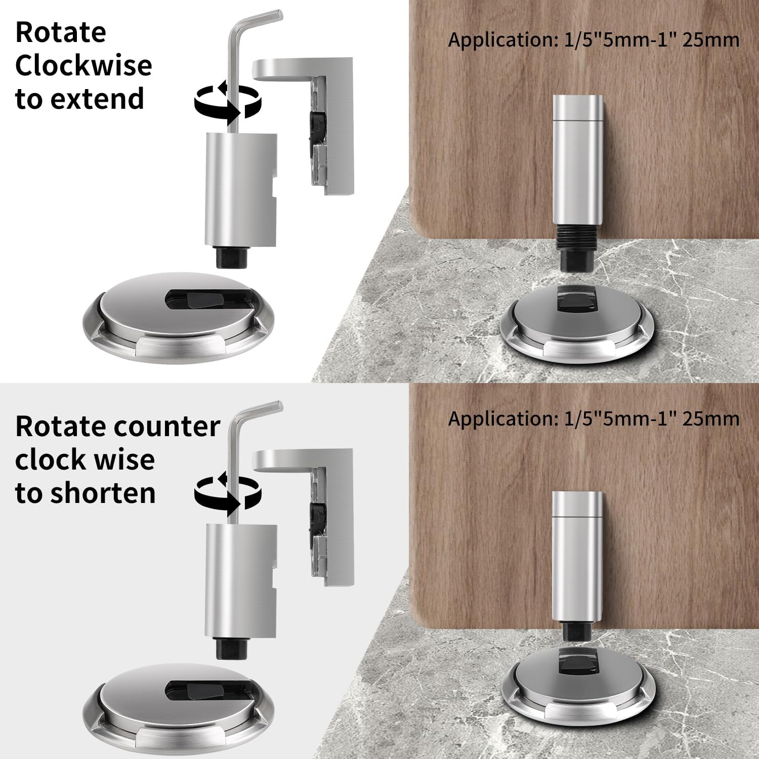 Mechanical Door Stop - Adjustable Height Door Stopper, Windproof/Removable, Indoor Heavy Duty Floor Door Stop Keeps Door Open, with Screws and Rubber Pads (2 pcs, Silver)