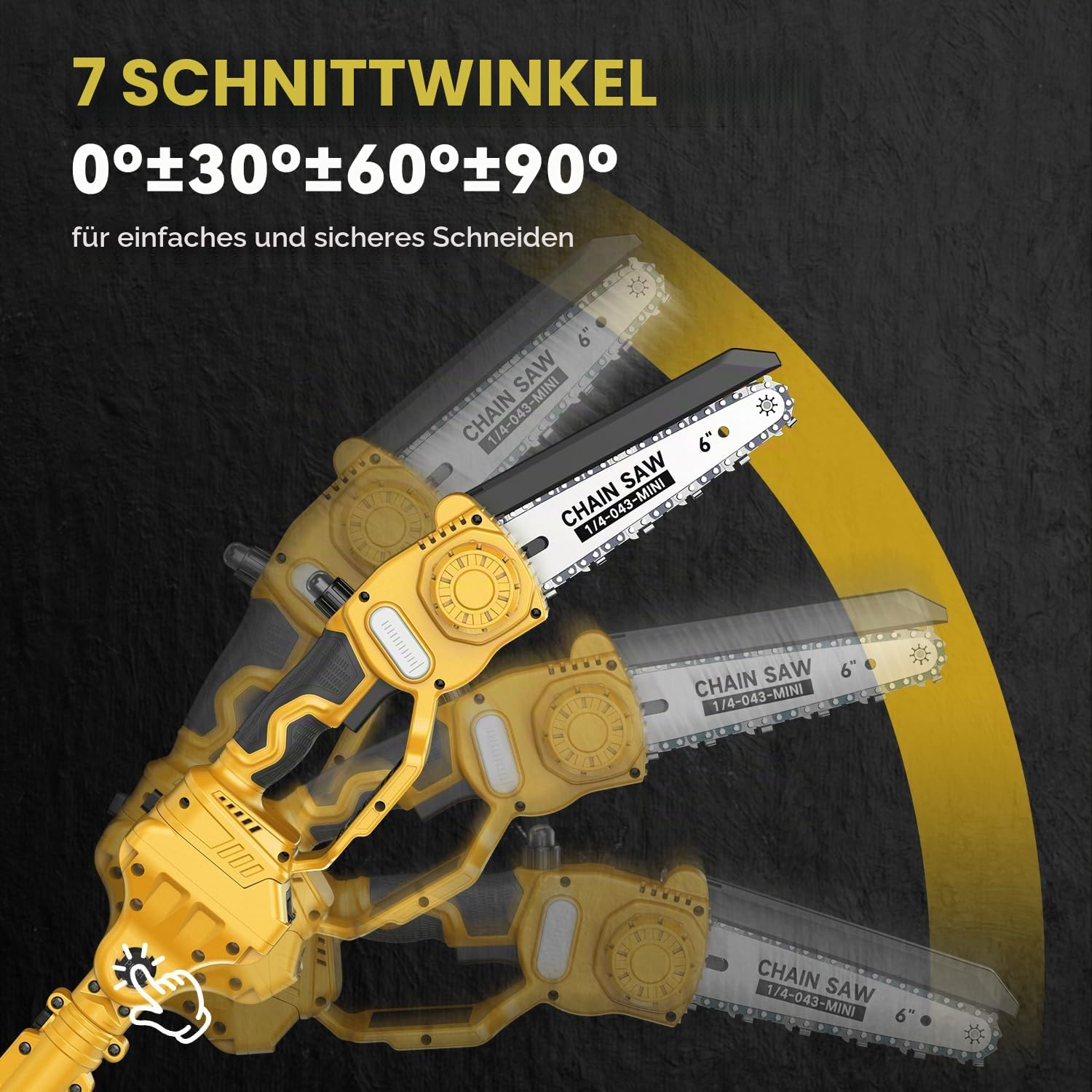 Akku-Hochentaster, 6-Zoll bürstenlose Mini-Kettensäge mit 2x 4000mAh Akkus & Ladegerät, elektrische Teleskop-Astsäge, 180° schwenkbarer Motorkopf, verstellbare Teleskopstange bis 2,8m