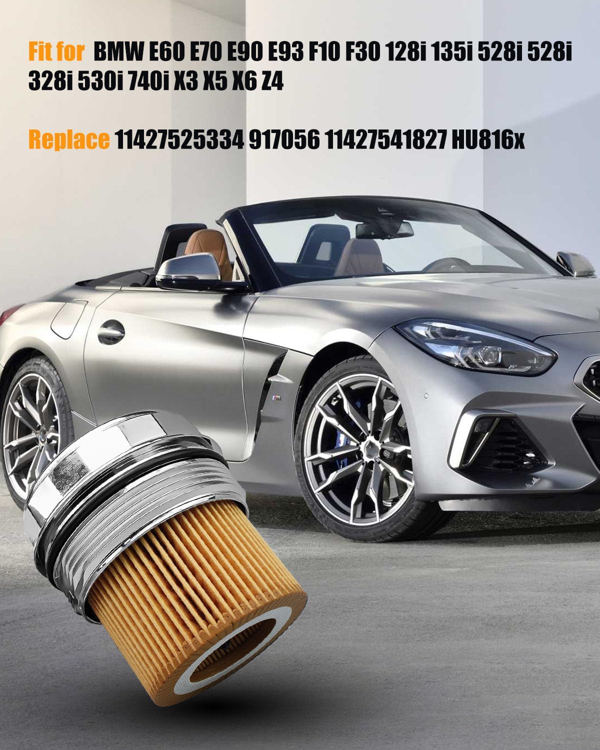 Aluminum Oil Filter Housing Cover Cap Replace 11427525334 11427525334 11427541827 Compatible With BMW E60 E70 E90 E93 F10 F30 128i 135i 528i 528i 328i 530i 740i X3 X5 X6 Z4 with Oil Filter & Gasket