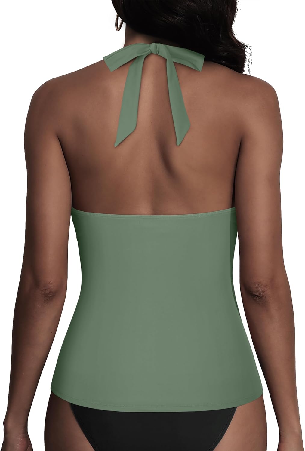 Hilor Women's Underwire Tankini Tops Ruched Tummy Control Bathing Suit Tops Plunge Halter V Neck Swimsuit Twist Swim Top Only