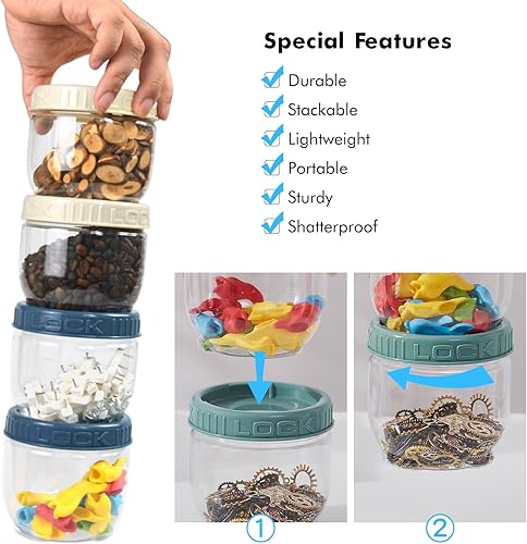 Miniatura 2 de Contenedores de almacenamiento con tapas, paquete de 6 recipientes de plástico transparente, tarros apilables y modulares, organizadores de piezas