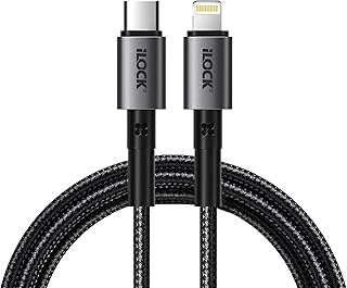 كابل شاحن USB نوع سي الى لايتنينج من ايلوك 5090 بقدرة 30W للشحن السريع، معتمد من ام اف اي، سلك مضفر من النايلون المتين لموبايل آيفون 15/14/13/12 برو ماكس بطول 1 م، لون أسود