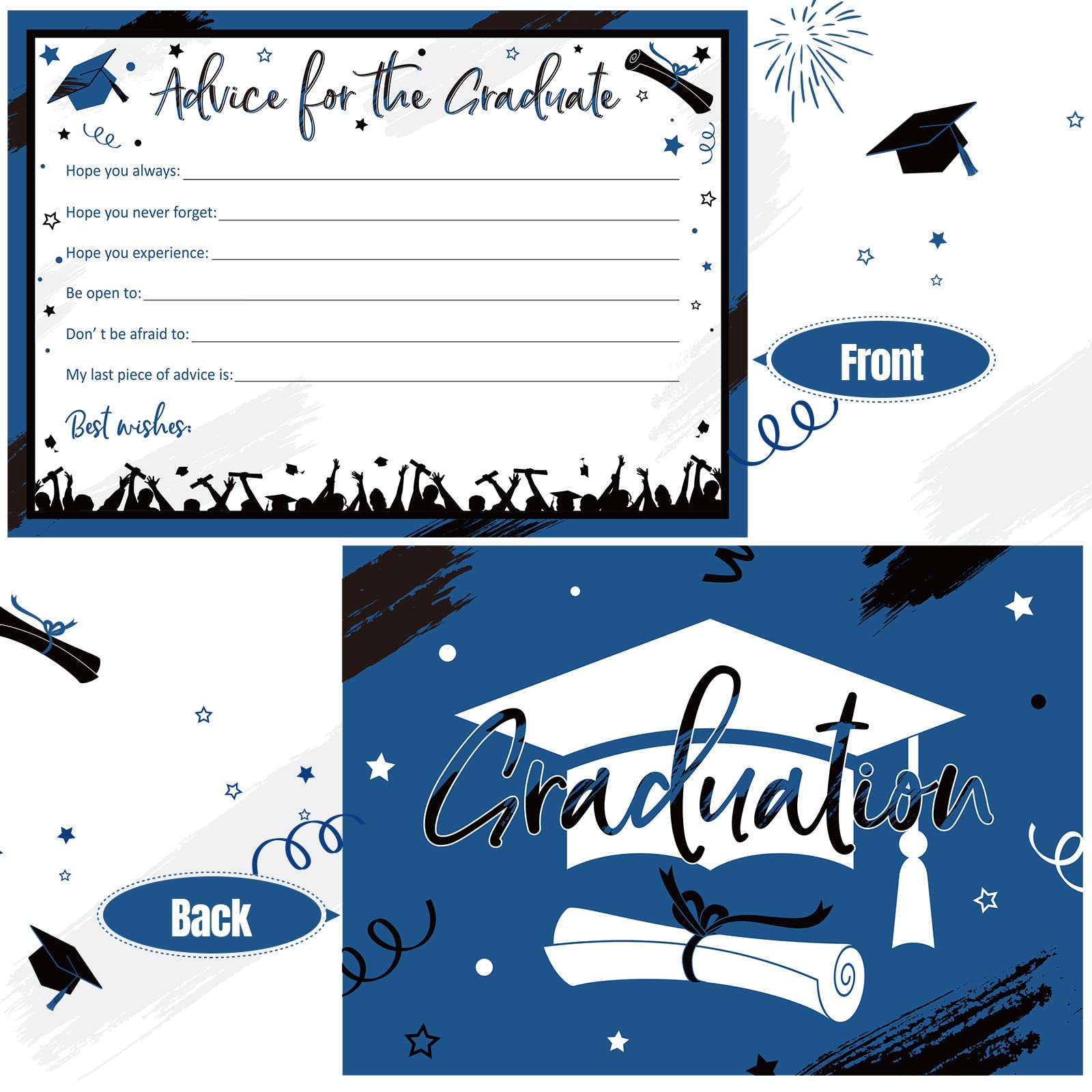 50Pcs Graduation Party Advice Cards Graduation Wishes Cards and Advice Cards Advice for the Graduate Graduation Supplies for College High School University Grad Celebration Party Favors (Blue Black)