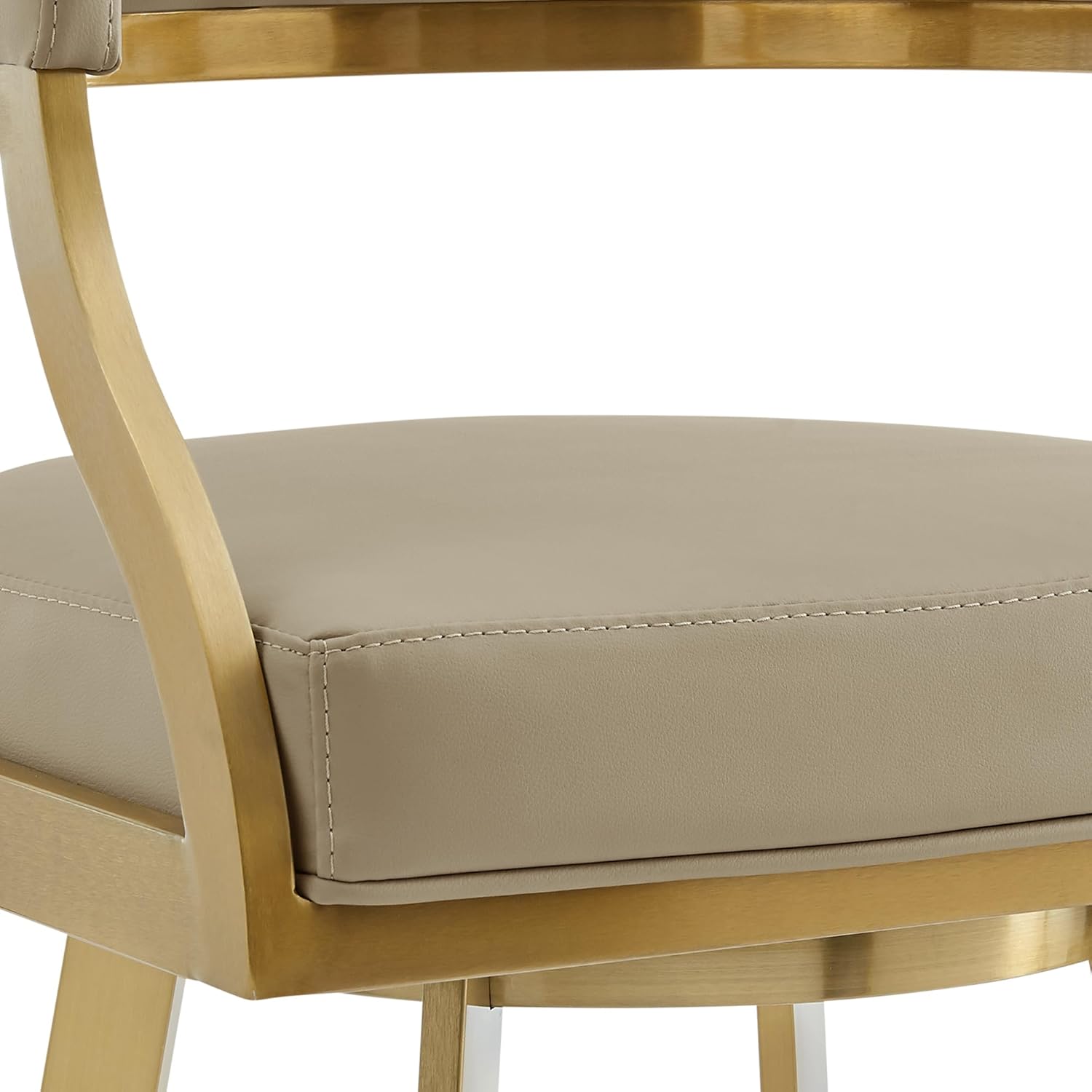 Armen Living Saturn 26" Swivel Counter Stool with Gold Brushed Stainless Steel and Light Sand Faux Leather