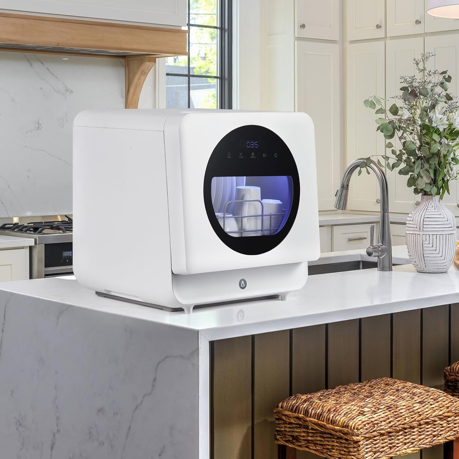 Portable Countertop Dishwasher,6 Washing Programs,2 Water Inlet Methods,3 Spray Arms,Low Noice,High Temperature Drying,Touch Control,Save Water & Easy to Use,for Home, Apartments, RVs