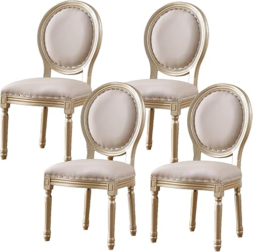 Miniatura 22 de Juego de 4 sillas de comedor de campo francés, sillas de comedor tapizadas de granja, silla de cocina con respaldo redondo y patas de madera, silla