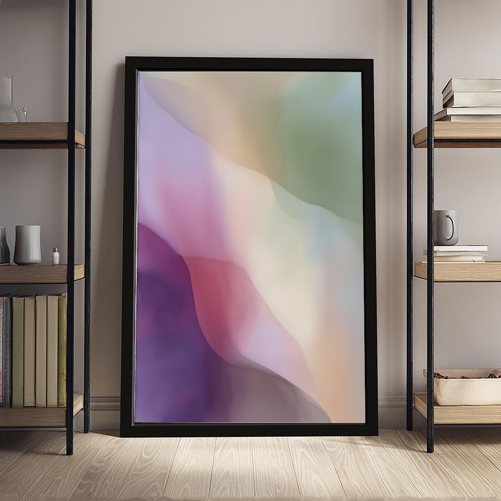 ELKPDOE Weiches neutrales Farbfeld, abstraktes und minimalistisches Poster, Leinwandposter, Schlafzimmer-Dekor, Sportlandschaft, Büro, Raumdekoration, Geschenk, schwarzer Rahmen, 40,6 x 61 cm (L x B)