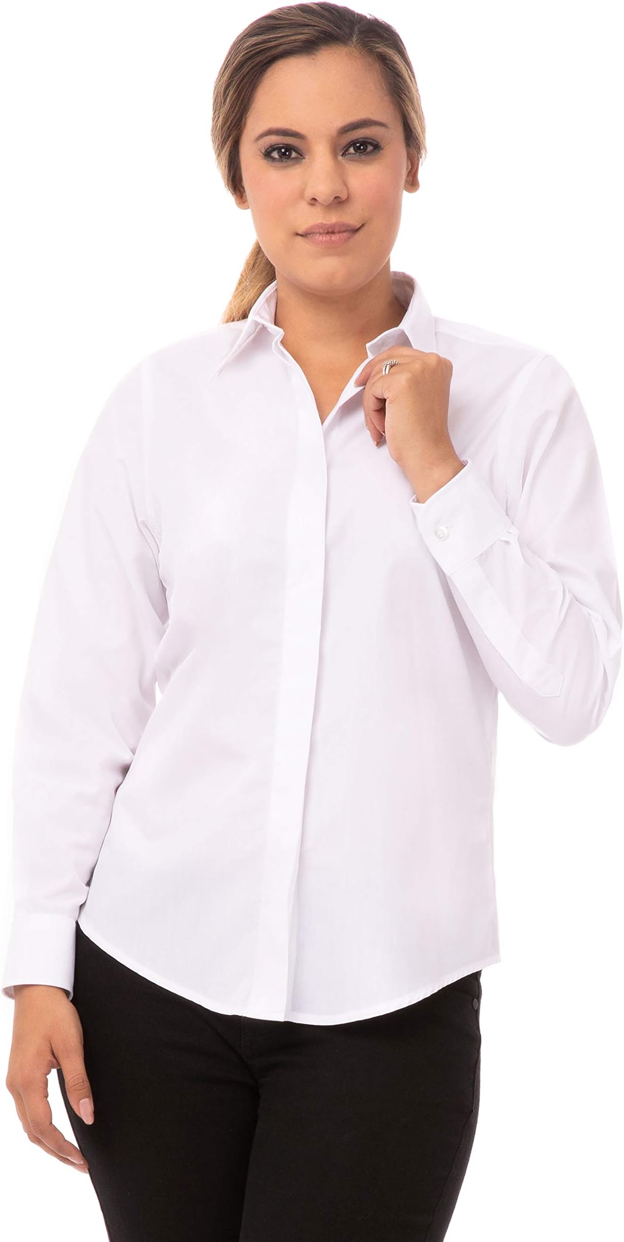 Women's Basic Dress Shirt, White, 3X-Large