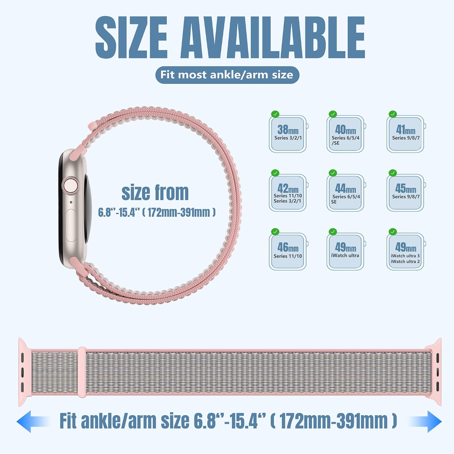 Zedoli Arm/Ankle Band for Apple Watch Bands 38mm 40mm 41mm 42mm 44mm 45mm 46mm 49mm Women Men, Breathable Stretchy Nylon Sport Armband Ankle Strap for iWatch Series 11 10 9 8 7 6 5 4 3 2 1 SE Ultra image 3