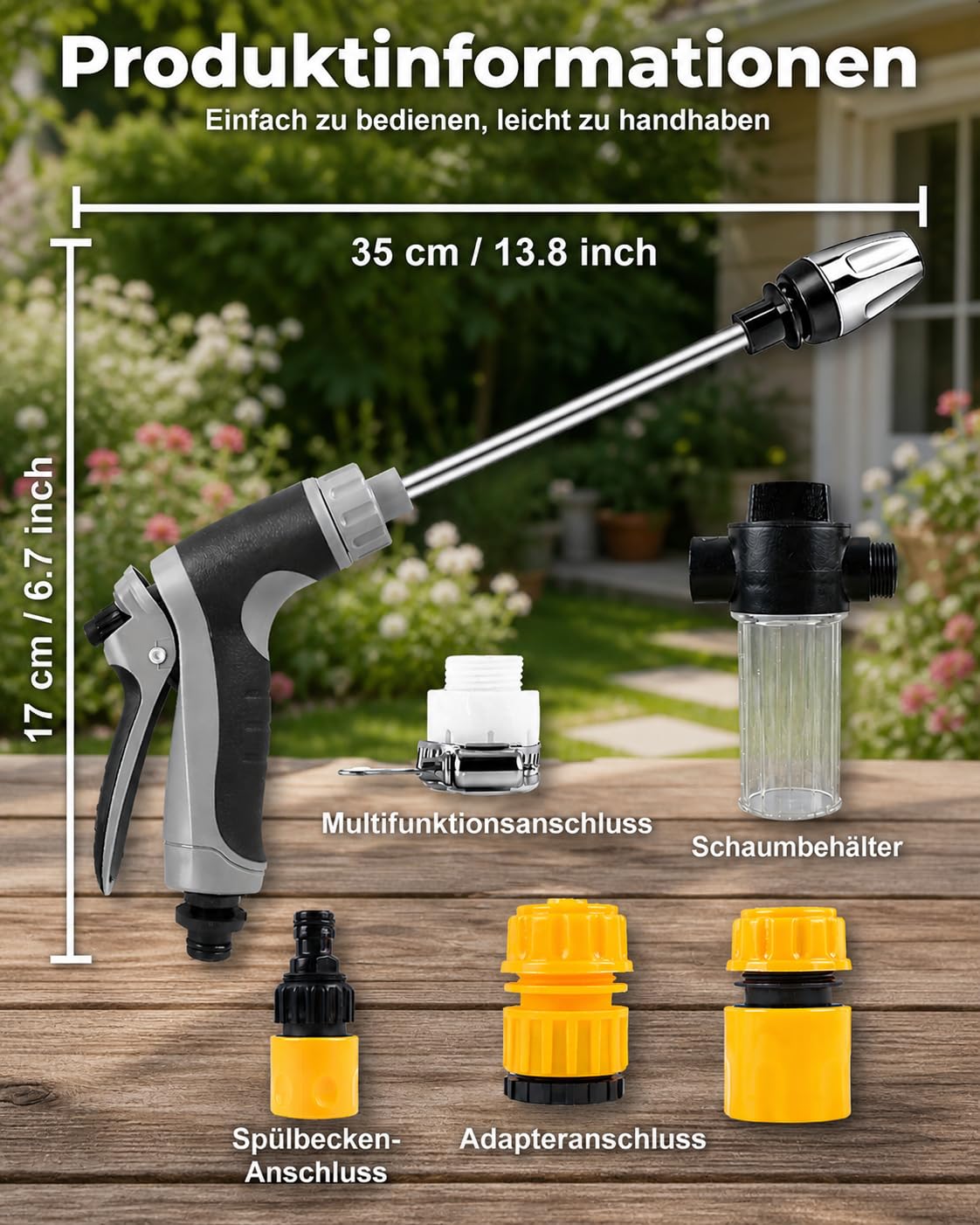 Jetteryx Hochdruckpistole Power Jet Hochdruckpistole für Gartenschlauch | Verstellbare Gartenschlauchdüse aus Metall mit 3 Sprühmodi, Gartenbrause für Auto Waschen, Pflanzen Gießen & Reinigung