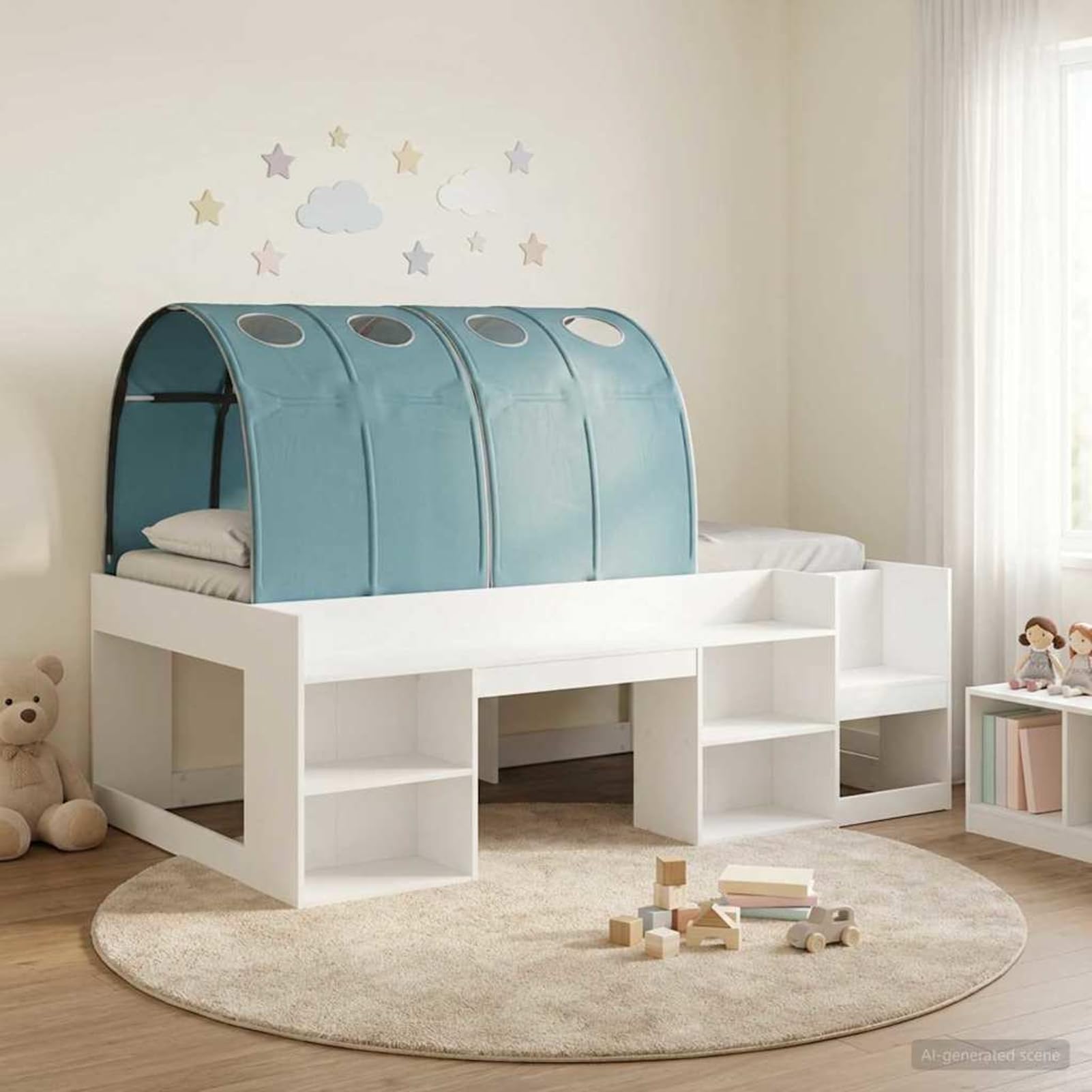 Gecheer Hochbett für Kinder mit Stauraum 3 Stück 203 x 118,5 x 65 cm, mit Regalen und Lattenrost für Schlafzimmer3423594
