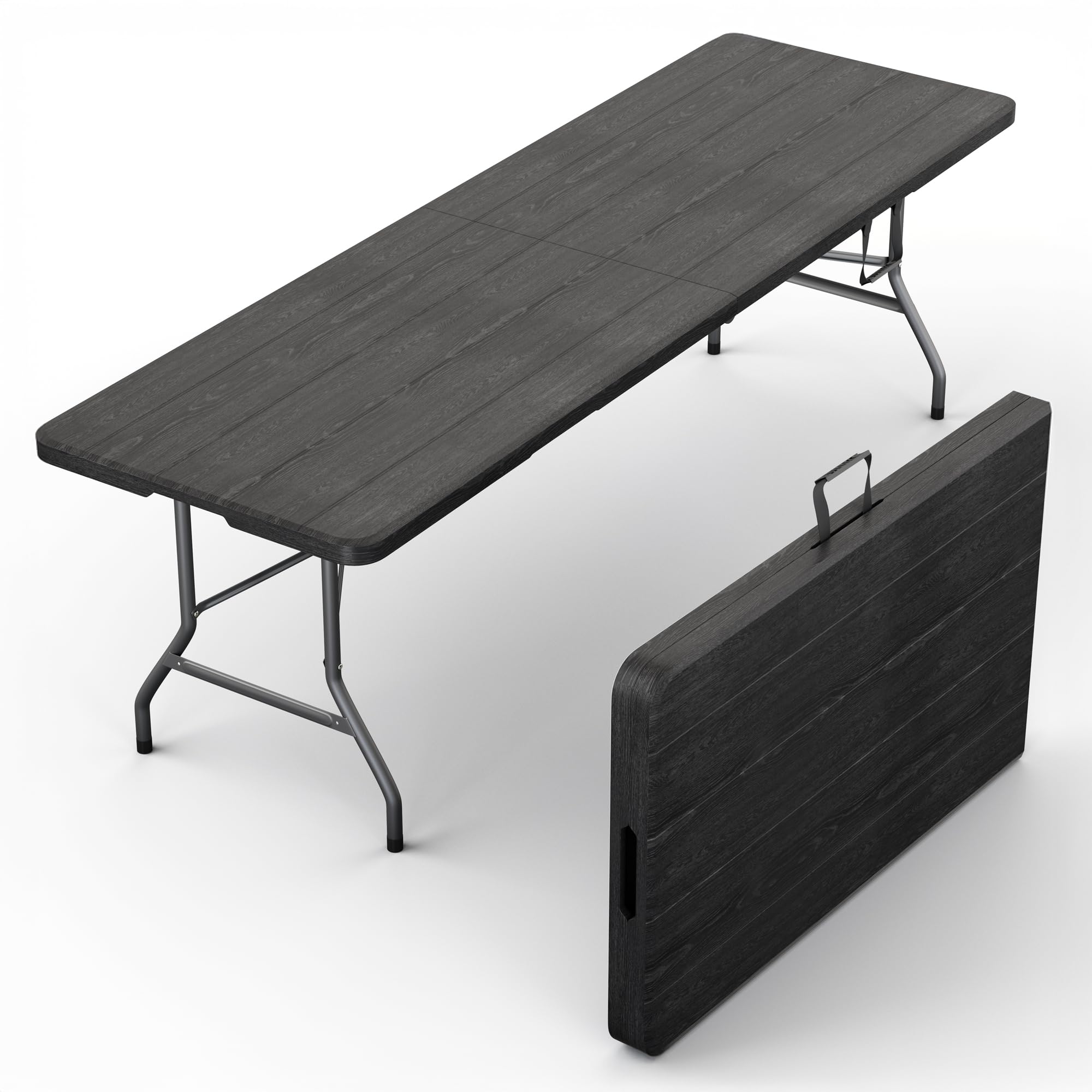 2 PACK of 8 Feet Foldable Table with Built in Handle &amp; Steel Legs | 8 FT Heavy Duty Portable | Perfect for Party, Dining, Wedding, Events, Picnic Indoor, Outdoor, Camping, Temporary - 8 Foot