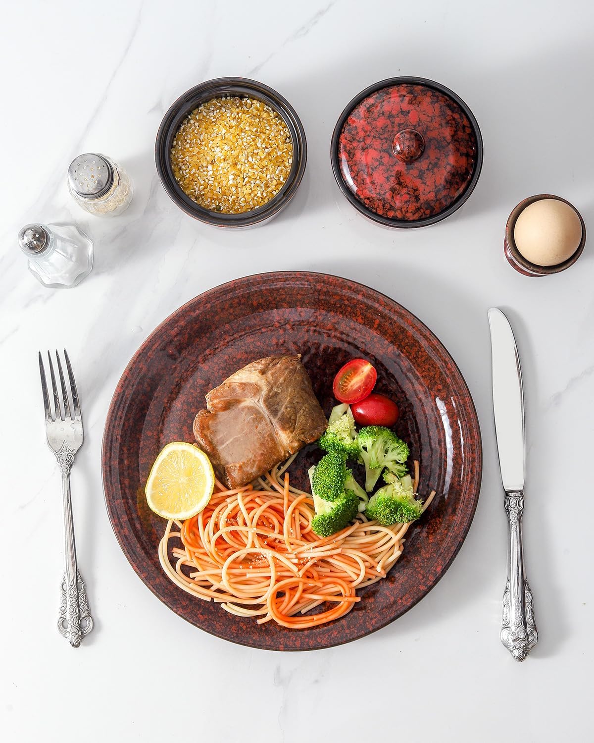 HASENSE Ceramic Dinner Plates Set of 4, 10 Inch Large Red Pasta Dessert Salad Serving Plates, Stoneware Steak Plate Set, Microwave and Dishwasher Safe