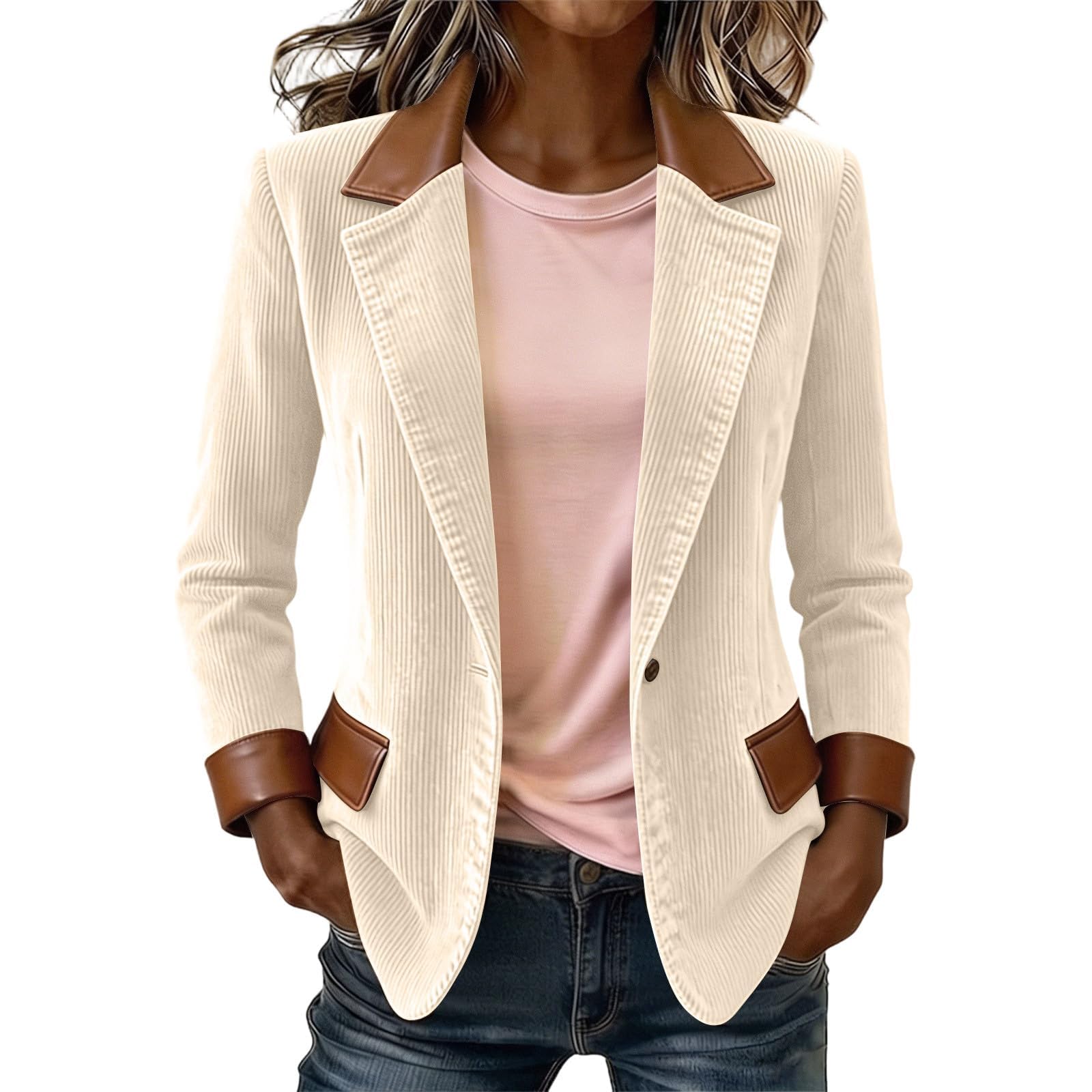 Générique Blazer Femme en daim Manches Longues Un Bouton Col Châle Revers Veste de Costume Chic Élégant Bureau Fête