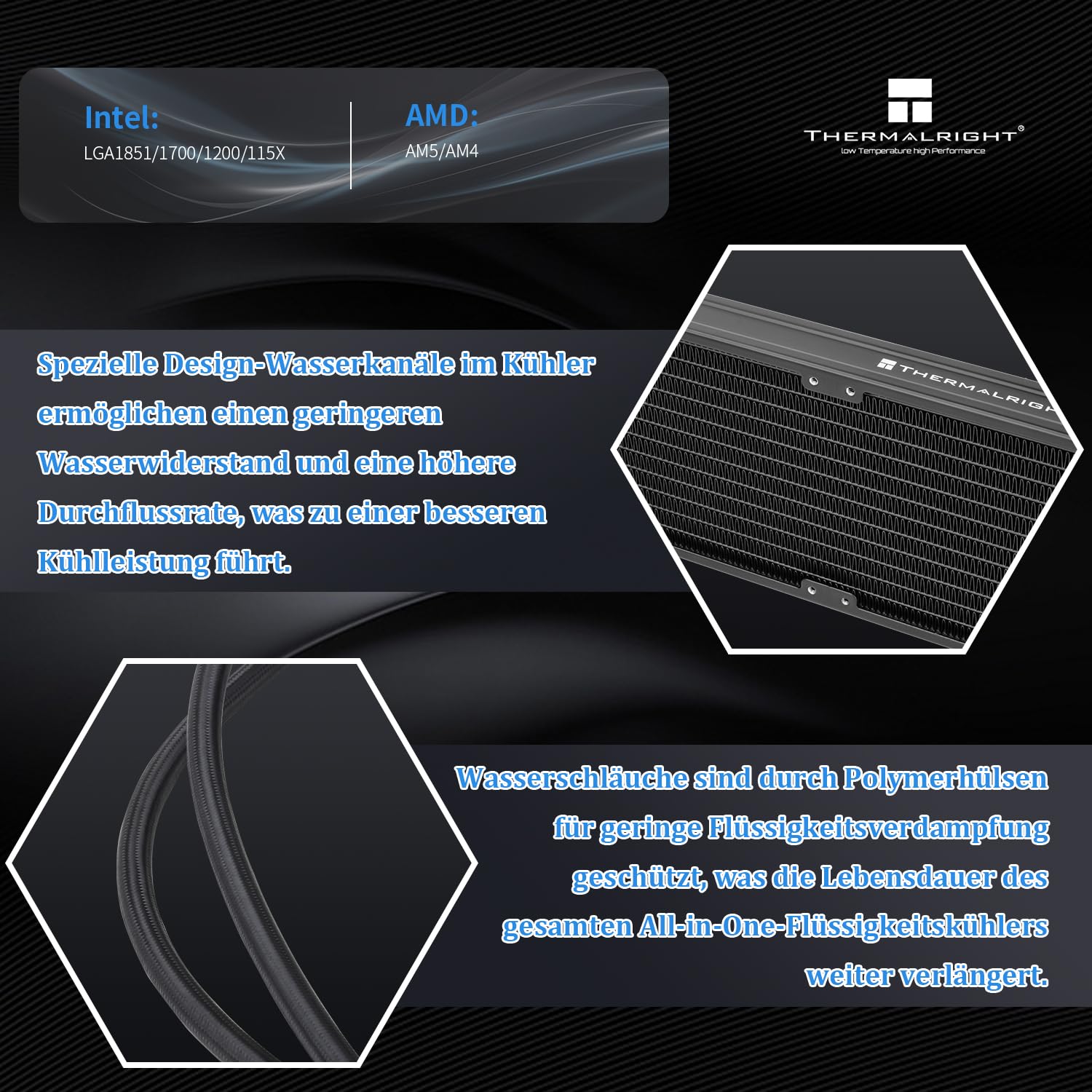 Thermalright AQUA ELITE 360 V6 ARGB Black CPU enfriador líquido de CPU, tamaño de fila de refrigeración 360, radiador de agua de 3 x 120 mm, AMD: AM4/AM5, Intel LGA115X/1200/1700/1851, enfriador
