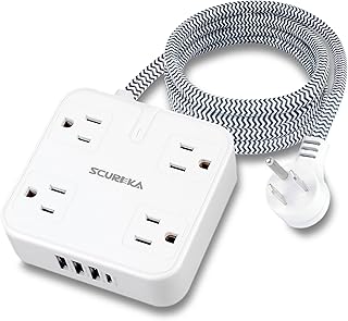 5Ft Power Strip with USB C ~ 4 Outlets 4 USB Ports  Flat Plug  Braided Extension - Compare price