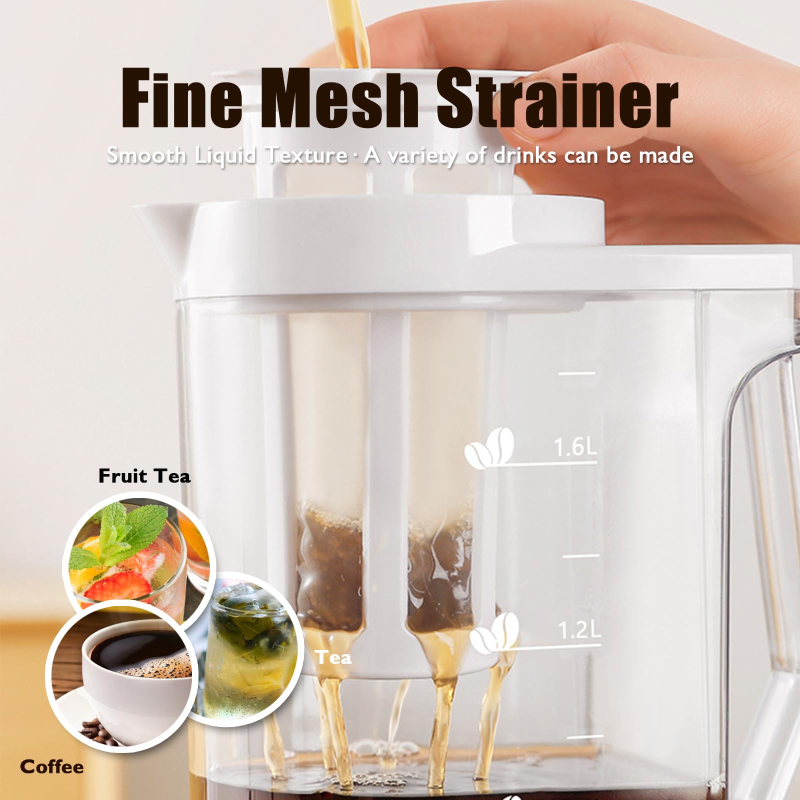 Ideal Swan Cafetière à infusion à froid 1,6 L avec filtre à maille fine, grande capacité