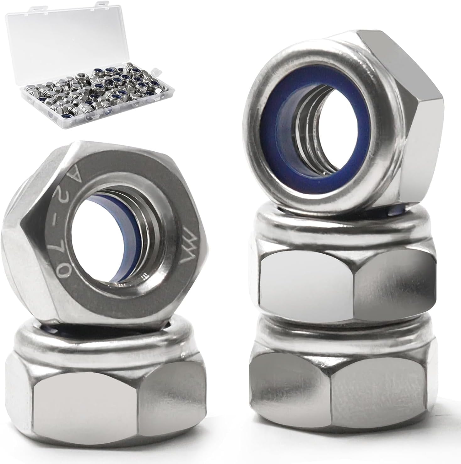 90 Pack M8-1.25mm Nylon Insert Locknuts,304 Stainless Steel A2-70 Lock Nuts,Standard Metric Thread Nylock Nuts for Bolts
