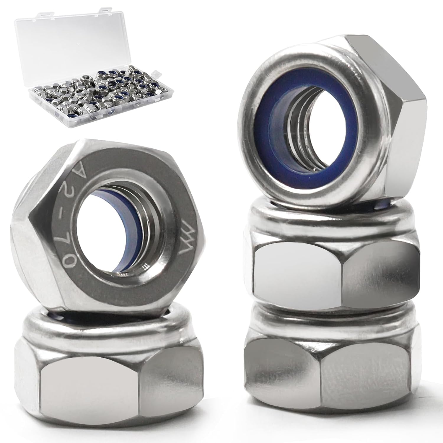 90 Pack M8-1.25mm Nylon Insert Locknuts,304 Stainless Steel A2-70 Lock Nuts,Standard Metric Thread Nylock Nuts for Bolts