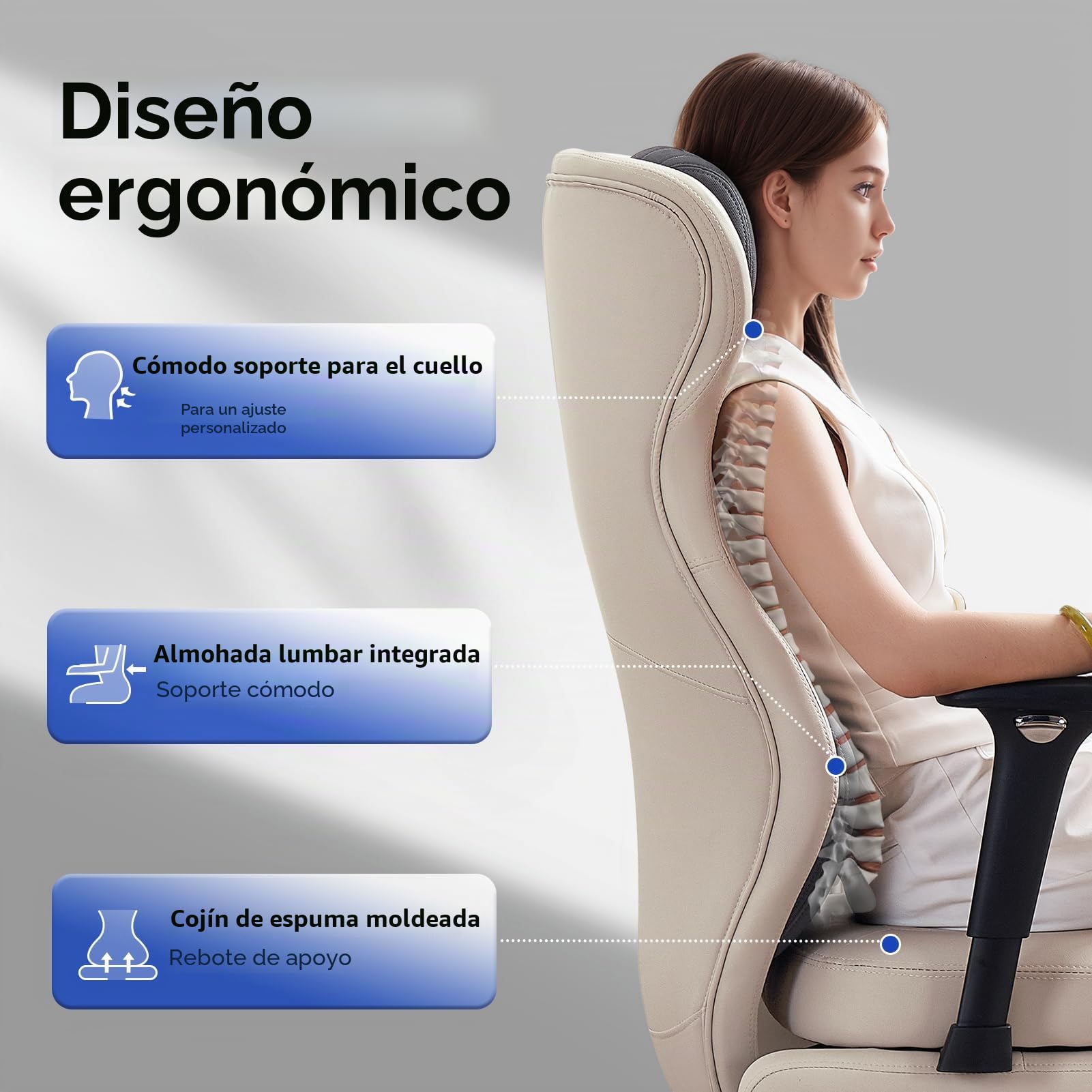 EMIAH Silla Oficina Ergonómica, Silla de Escritorio Reclinable con Reposapiés, Reposabrazos Ajustables, Silla Game de Respaldo Alto, Silla de Ordenador Ejecutiva con Soporte Lumbar, Cuero PU (Blanco)