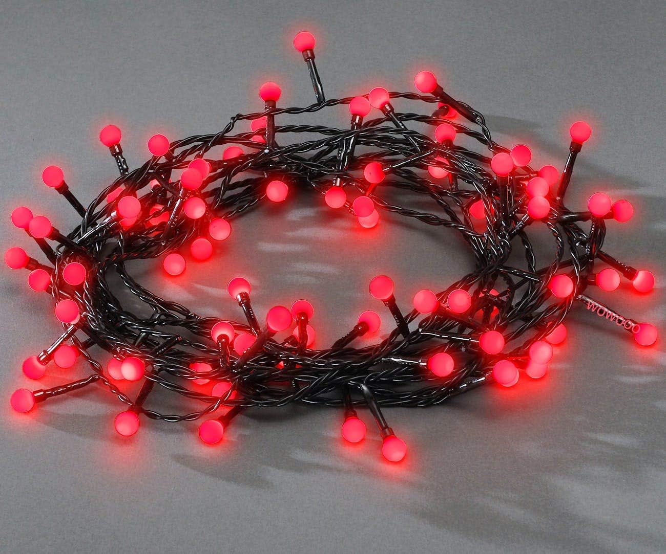 80x LED RED Berry Fairy Lights, Black Wire, Christmas Festive 3691