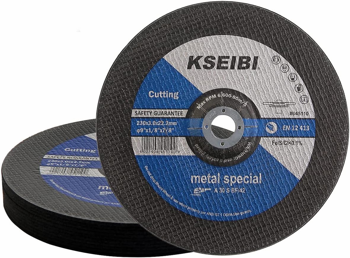 KSEIBI 645110 Grinding Wheels 10-Pack, Aluminum Oxide Discs for Metal & Stainless Steel, 9" x 1/8" x 7/8", Aggressive Grinding for Angle Grinders, Depressed Center Design