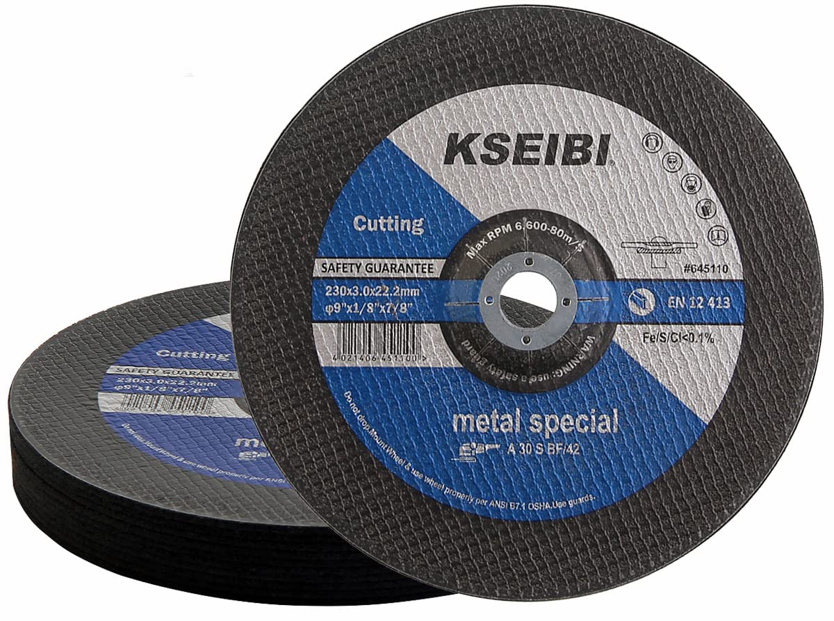 KSEIBI 645110 - Paquete de 10 muelas abrasivas, discos de óxido de aluminio para metal y acero inoxidable, 9 x 1/8 x 7/8 pulgadas, molienda agresiva para amoladoras angulares, diseño central deprimido