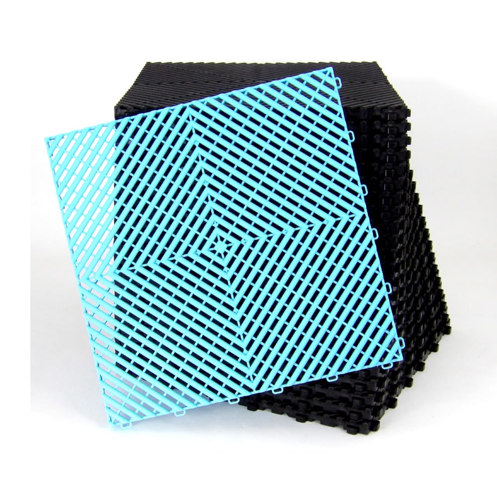 Lot de 25 dalles de sol clipsables - BLEU CLAIR - (4m²) pour garage, cellier, atelier, abris de jardin. Effet Damier 40x40cm, ép.1,8cm, Marque CLIC & dalle, série CLASSIC, Intérieur-Extérieur.