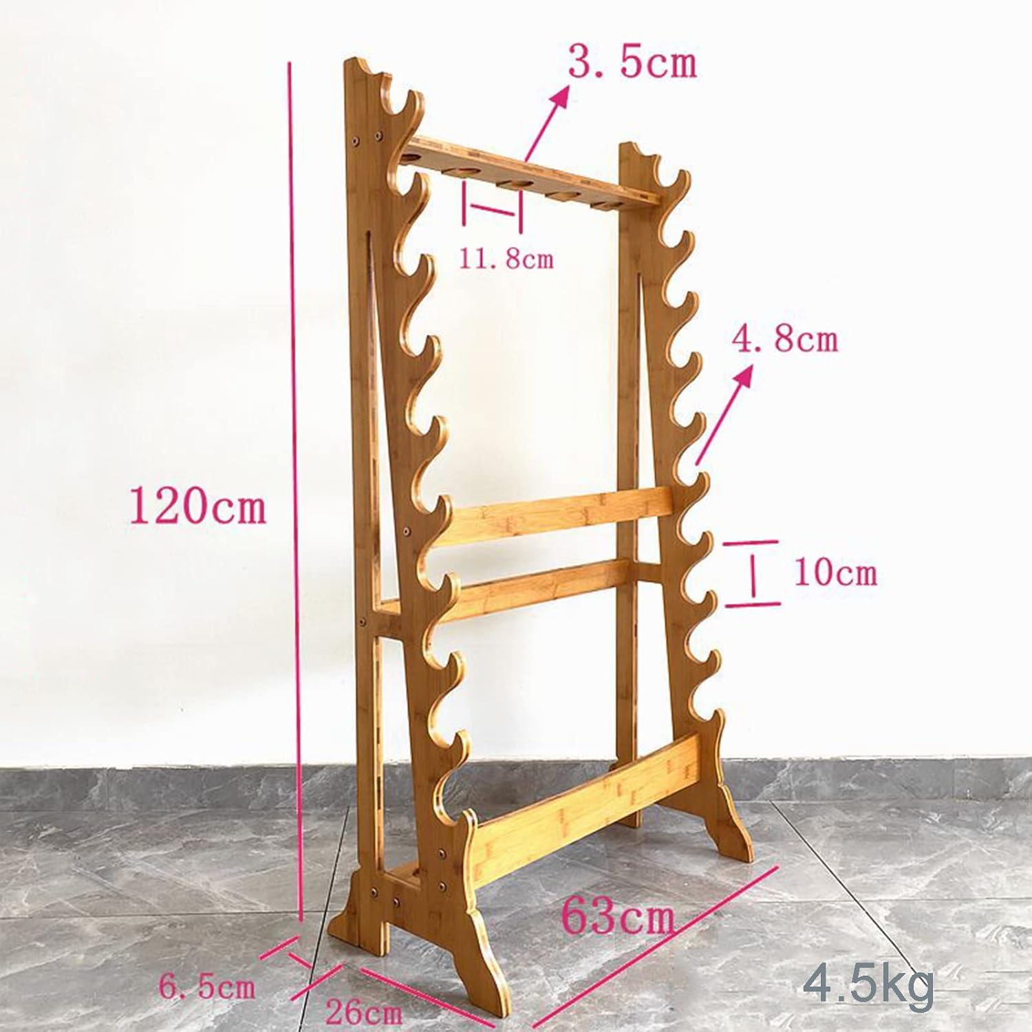 Multilayer Floor Standing Sword Stand Katana Holder, 10/12-Floors Weapon Display Weapon Racks, Vertical Solid Wood Martial Arts Sword Stand Hanger For Storing Various Swords And Long Weapons (5 Hole