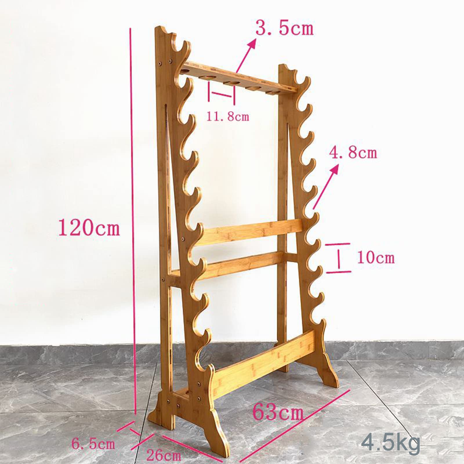 Multilayer Floor Standing Sword Stand Katana Holder, 10/12-Floors Weapon Display Weapon Racks, Vertical Solid Wood Martial Arts Sword Stand Hanger For Storing Various Swords And Long Weapons (5 Hole