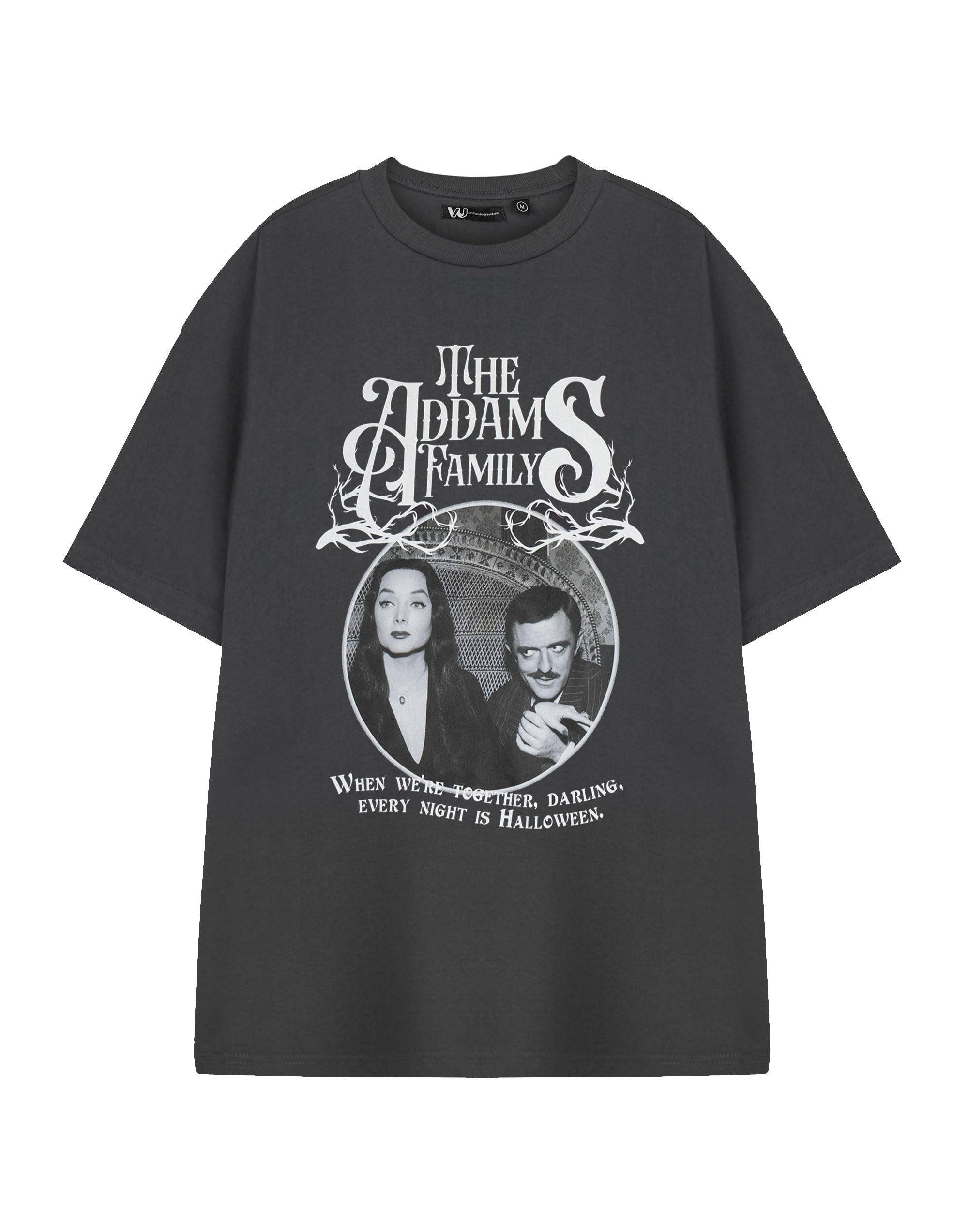 Vanilla Underground Unisex Every Night Is Halloween The Addams Family Grey T-Shirt | Graphic Tee | Short Sleeve Top | Licensed Merchandise | Morticia Gomez Wednesday Pugsley