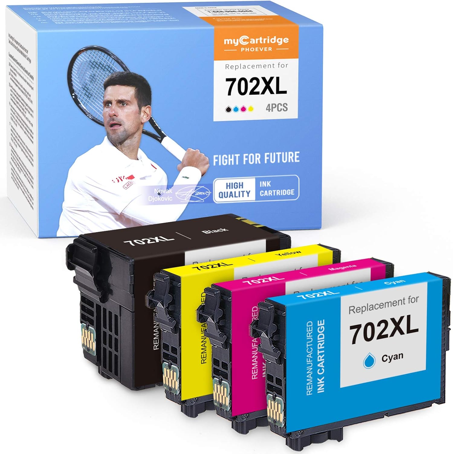myCartridge PHOEVER Remanufactured Ink Cartridge Replacement for Epson 702XL 702 XL T702XL for Workforce Pro WF-3720 WF-3730 WF-3733 Printer (Black, Cyan, Magenta, Yellow, 4-Pack) myCartridge PHOEVER Remanufactured Ink Cartridge Replacement for Epson 702XL 702 XL T702XL for Workforce Pro WF-3720 WF-3730 WF-3733 Printer (Black, Cyan, Magenta, Yellow, 4-Pack)