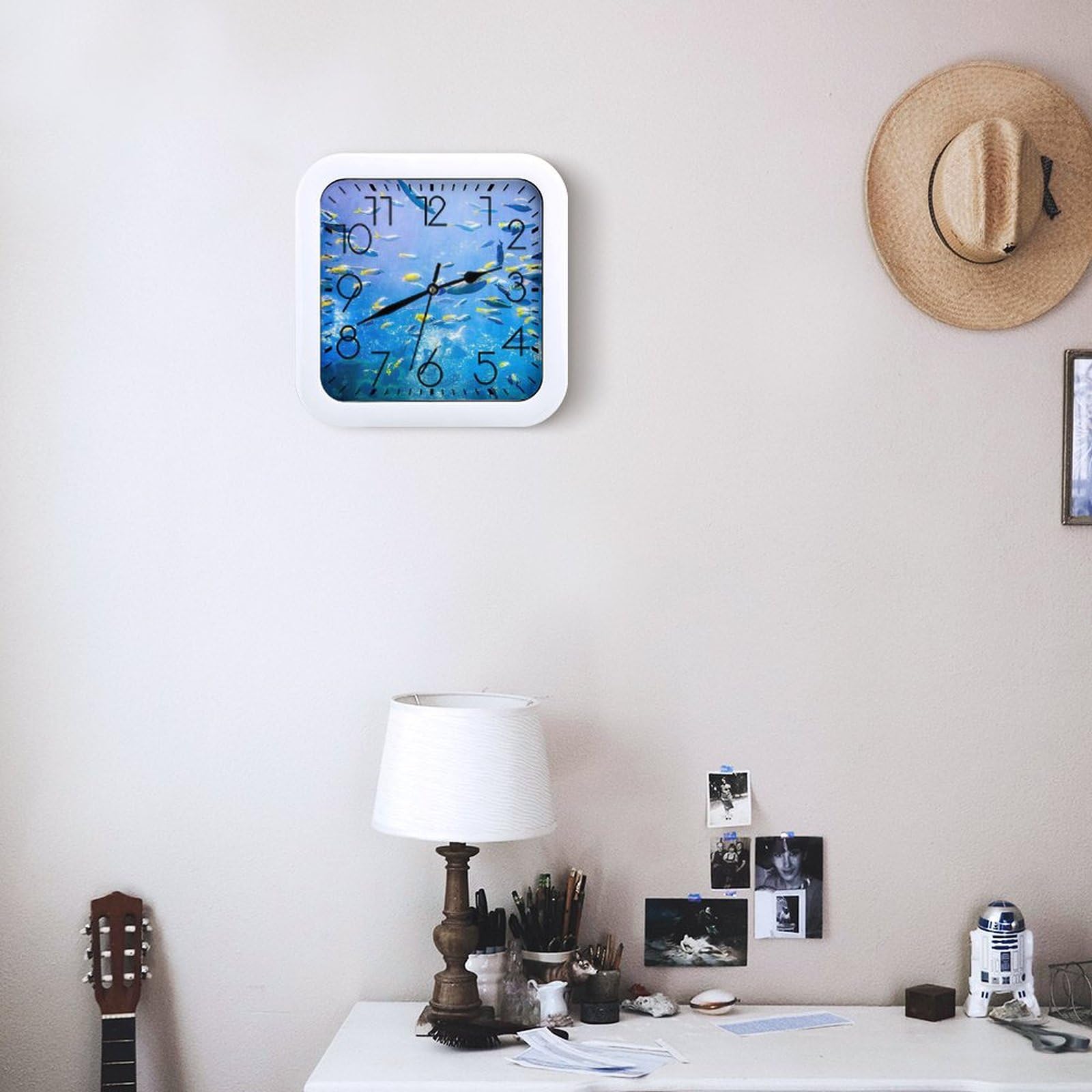 Amazon.co.jp: 掛け時計 深海 青い海 魚柄 かわいい スクエアクロック