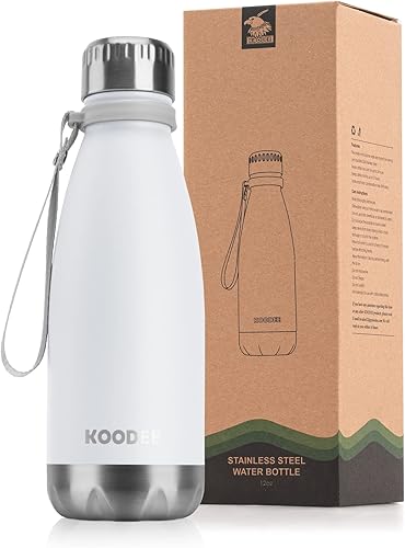 Miniatura 20 de koodee Botella de agua de acero inoxidable de 12 onzas con aislamiento al vacío para la escuela, botellas de agua deportivas de metal en forma de