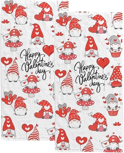 Vantaso Juego de 2 toallas de mano de baño con diseño de gnomo feliz día de San Valentín suaves y absorbentes para baño hotel gimnasio spa