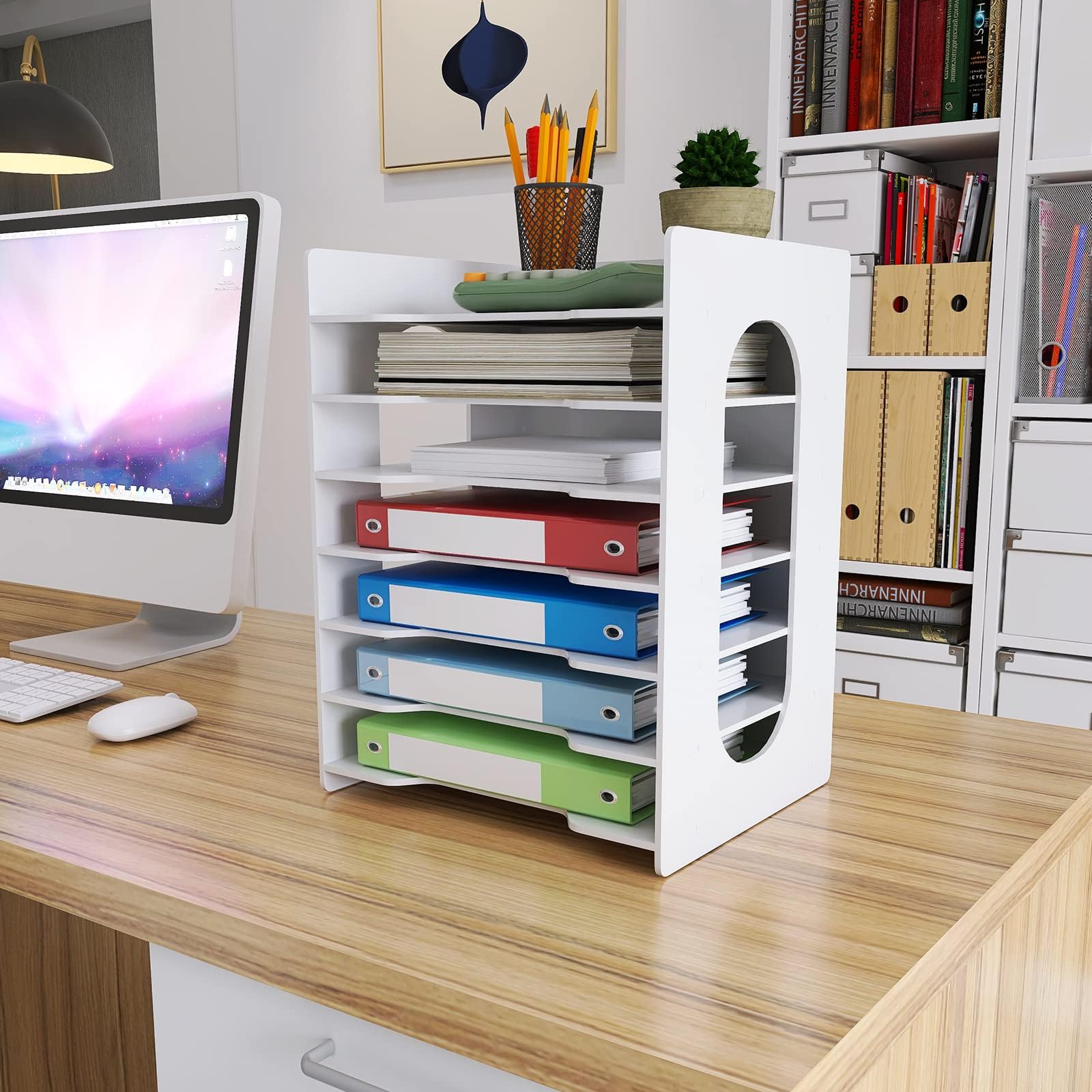Natwind 7-Tier Office File Organizer For Desk,Paper Sorter,White