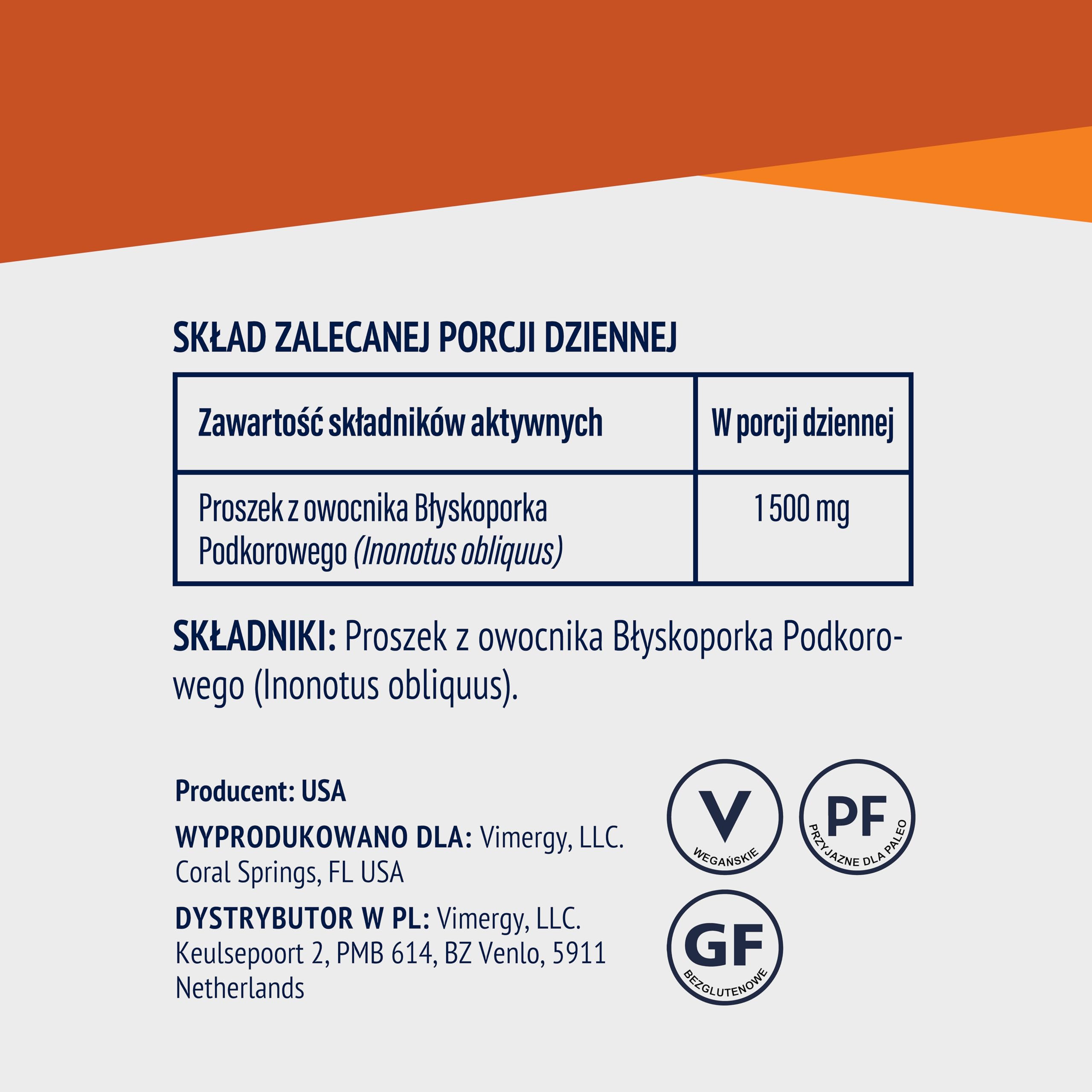 Vimergy Grzyb Chaga w Proszku, 166 Porcji – Błyskoporek Podkorowy Ekstrakt – Wegański Suplement z Grzybów – Bez Antyzbrylaczy, Wypełniaczy, Aromatów i Cukru – Bez GMO i Glutenu (250 g)