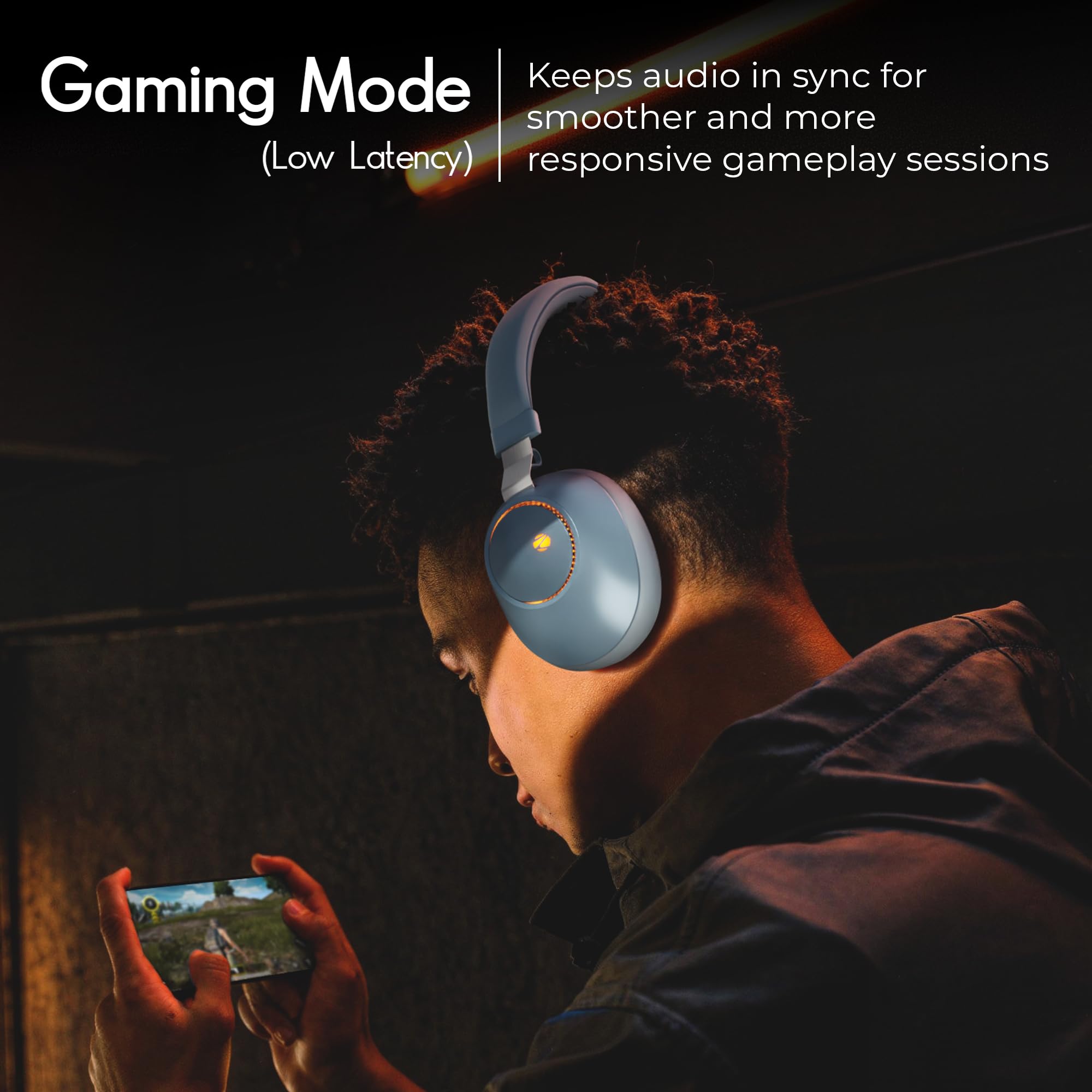 ZEBRONICS Duke (2026 Upgrade) Wireless Headphone, BT v5.3, Upto 60 hrs Playback, 40mm Drivers, Deep Bass, ENC, Gaming Mode, Dual Pairing, LED Lights, Media/Volume Control, Call Function (Blue) — Amazon image 5